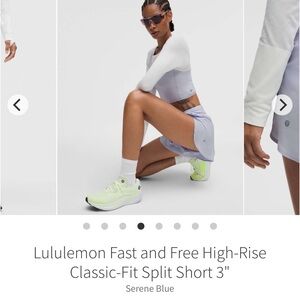 Lululemon Fast and Free High-Rise Split Short 3"inseam Light Blue XL waist 18.5”